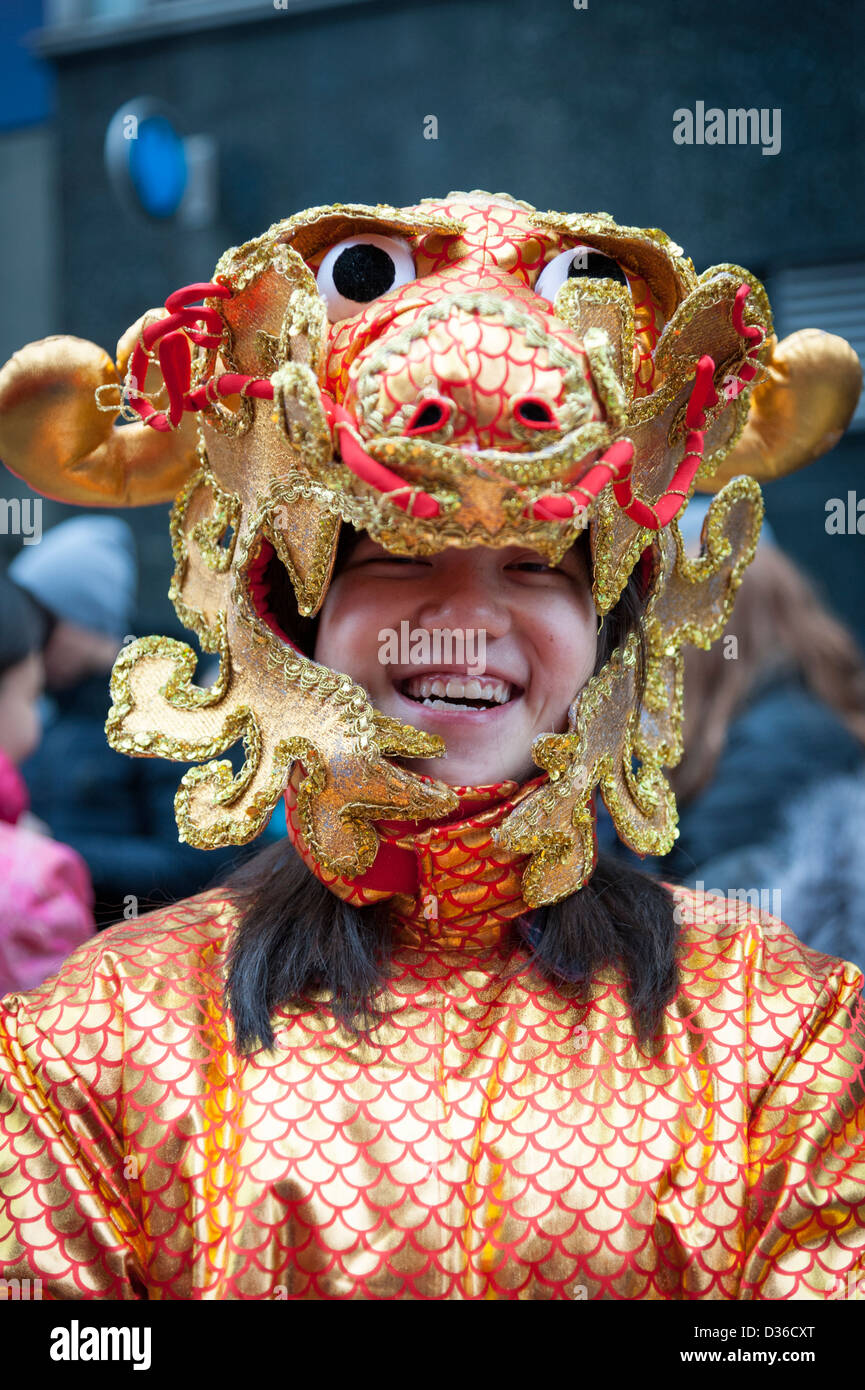 A performer in traditional costume at the Chinese New Year Celebrations and parade 2013 London UK Stock Photo