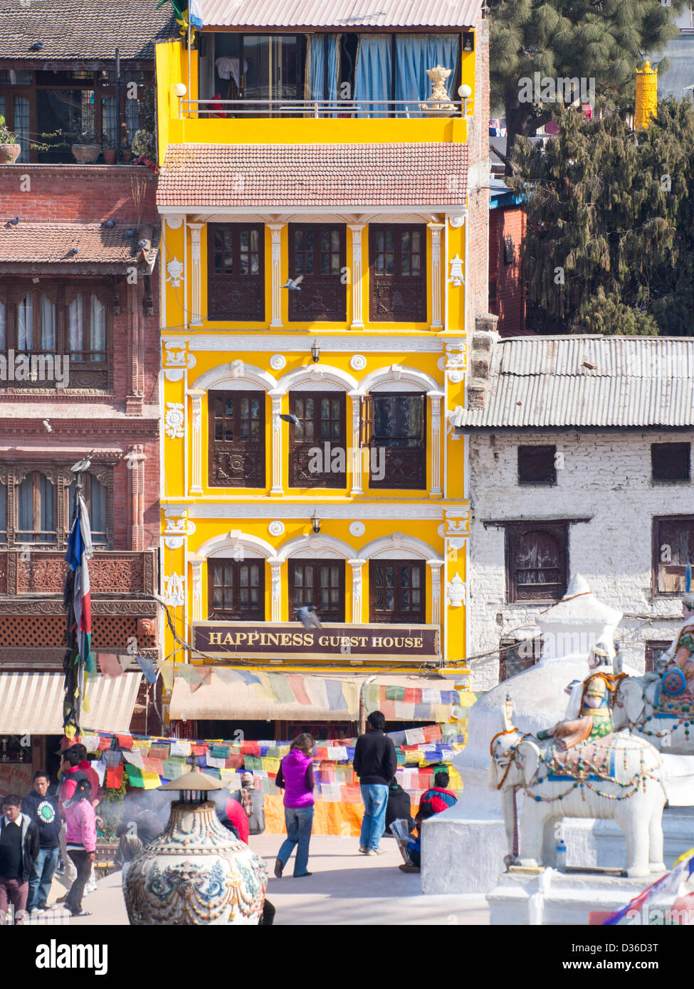 A guest house in Boudhanath Stoupa square, Kathmandu, Nepal Stock Photo Alamy