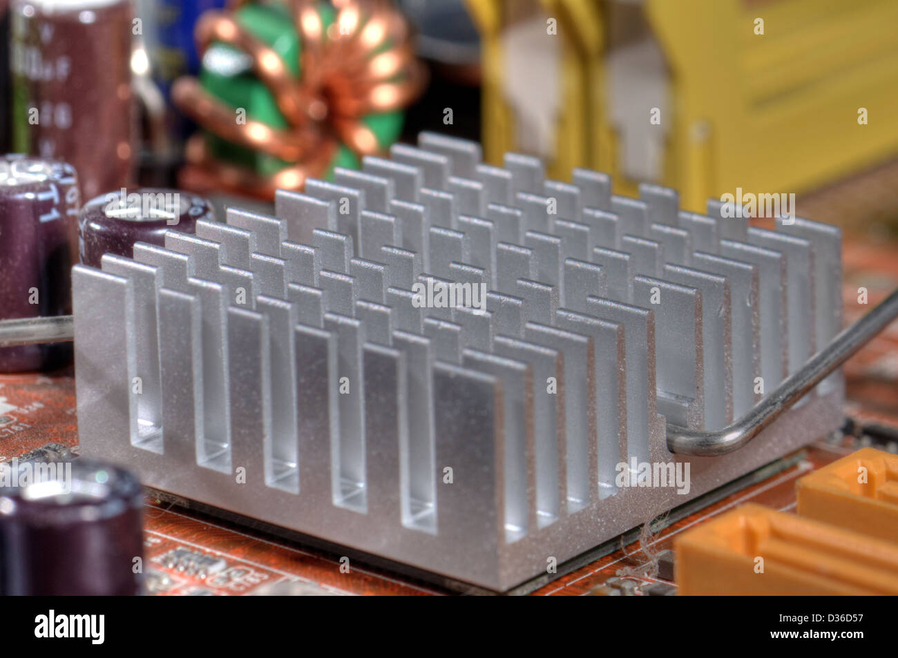Close up of a chipset heatsink on motherboard Stock Photo Alamy