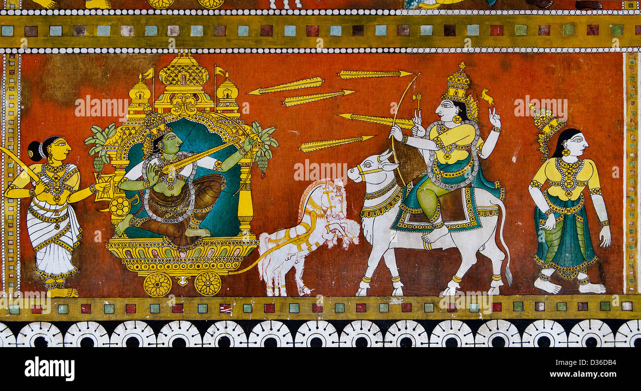 Painting in the Sri Meenakshi Amman Temple Hindu ( dedicated to Parvati -  Meenakshi- Shiva- Sundareswarar ) Madurai India Stock Photo - Alamy