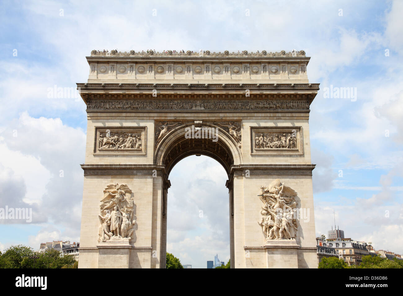 Paris, France - famous Triumphal Arch (Arc de Triomphe) located at the end of Champs-Elysees street. UNESCO World Heritage Site. Stock Photo