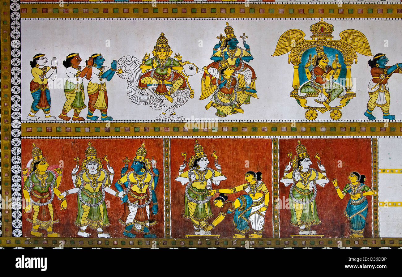 Painting in the Sri Meenakshi Amman Temple Hindu ( dedicated to Parvati -  Meenakshi- Shiva- Sundareswarar ) Madurai India Stock Photo - Alamy