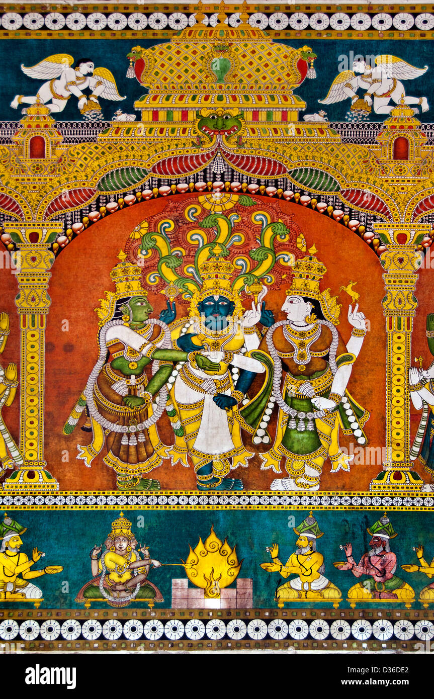 Painting in the Sri Meenakshi Amman Temple Hindu ( dedicated to Parvati -  Meenakshi- Shiva- Sundareswarar ) Madurai India Stock Photo - Alamy
