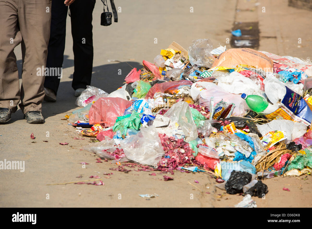 Plastic rubbish dumped on the streets of Kathmandu, Nepal. Stock Photo