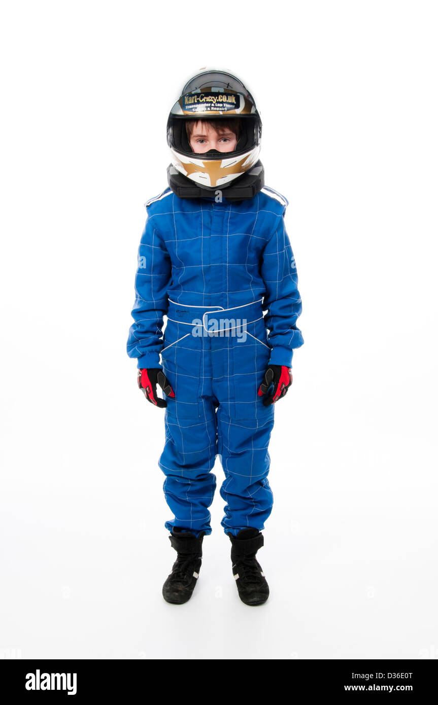 Child Wearing Motorsport Protective Clothing Stock Photo