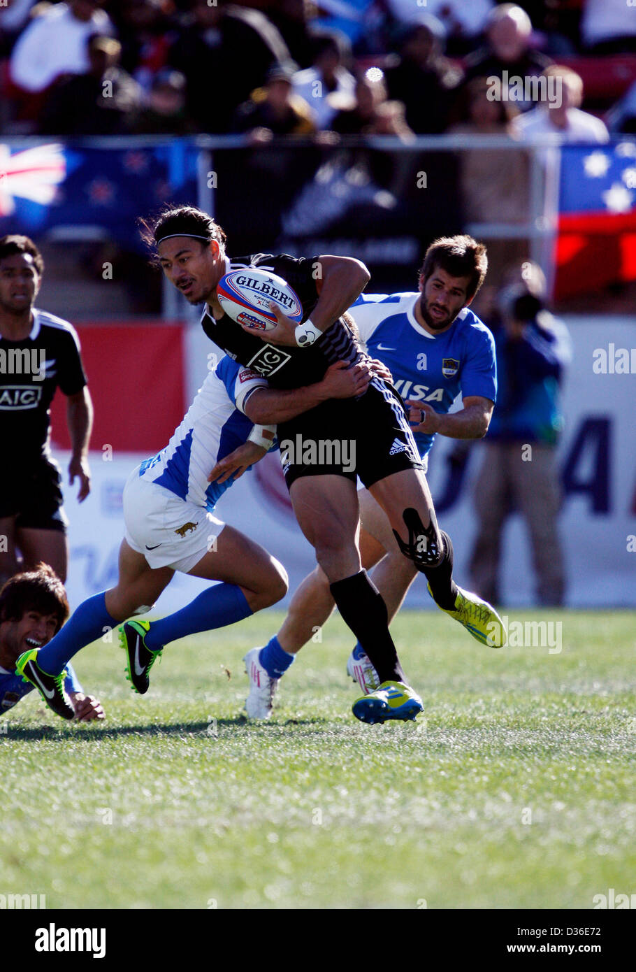 Las Vegas Nevada USA. 9th Feb, 2013. New Zealand versus Argentina players during Round 5 of the HSBC Sevens World Series of Rugby at Sam Boyd Stadium in Las Vegas, Nevada.  New Zealand would defeat Argentina 15-5. Stock Photo