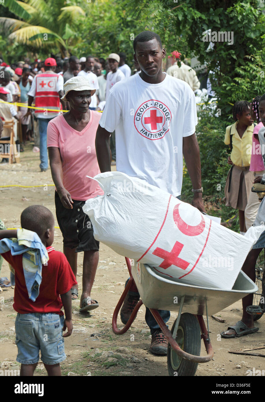 Leogane, Haiti, volunteer at an auxiliary cargo trains distribution for