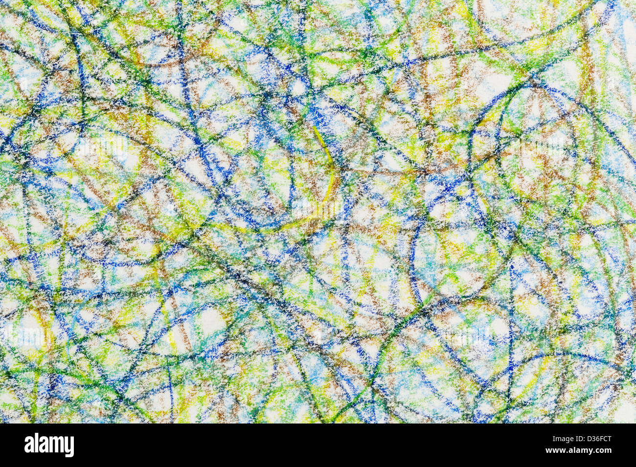 hand-drawn crayon scribble background in blue, green and brown colors Stock Photo