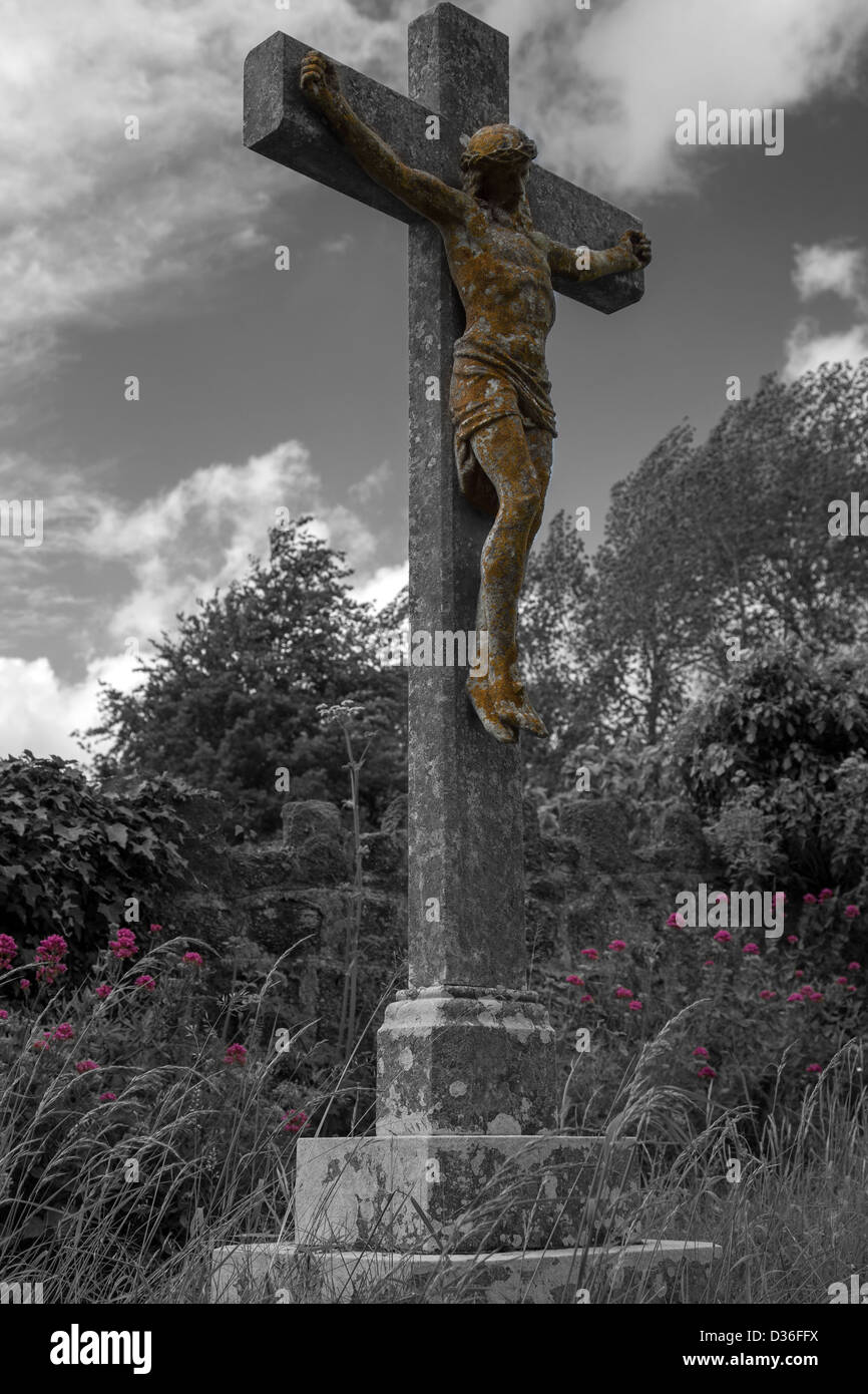 Jesus Christ on the cross in black and white with selected elements ...