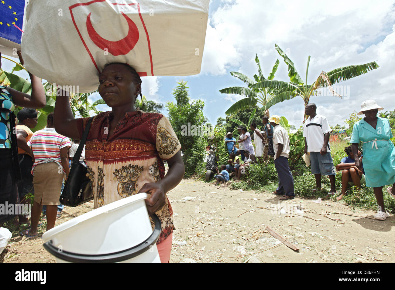 Leogane, Haiti, aid cargoes distribution for earthquake victims Stock