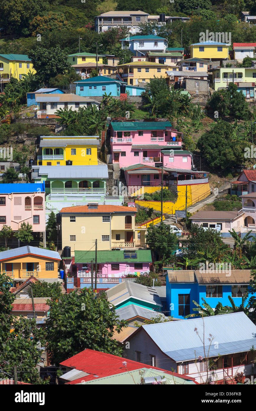 Colourful houses in Canaries, St Lucia Stock Photo Alamy