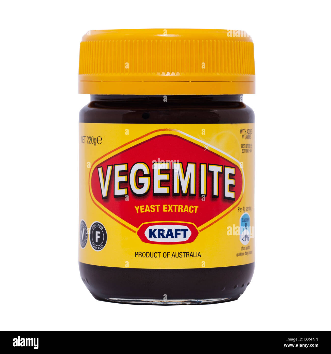 A jar of Vegemite yeast extract from Kraft on a white background Stock Photo