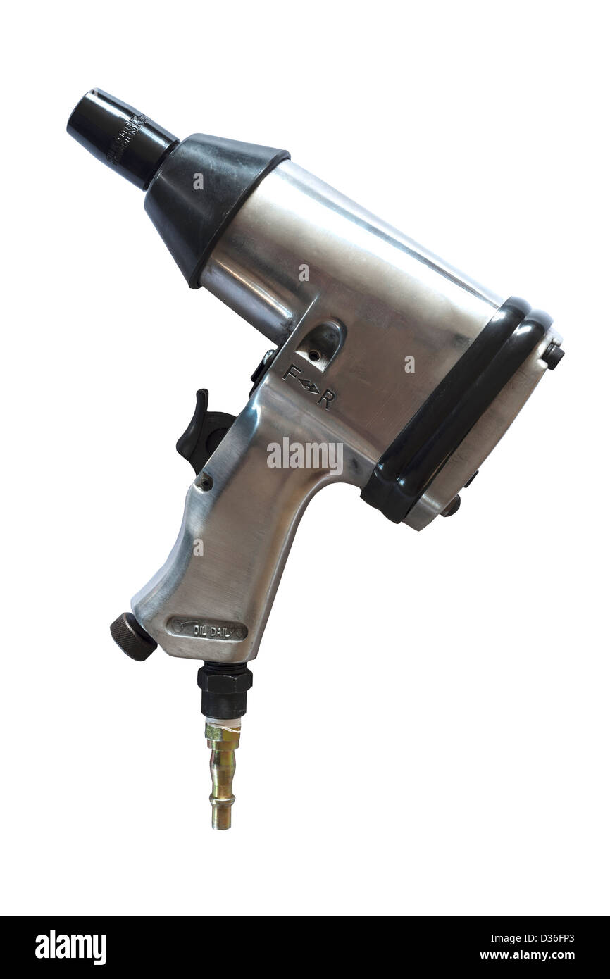 An air impact wrench tool for use with an air compressor on a white background Stock Photo