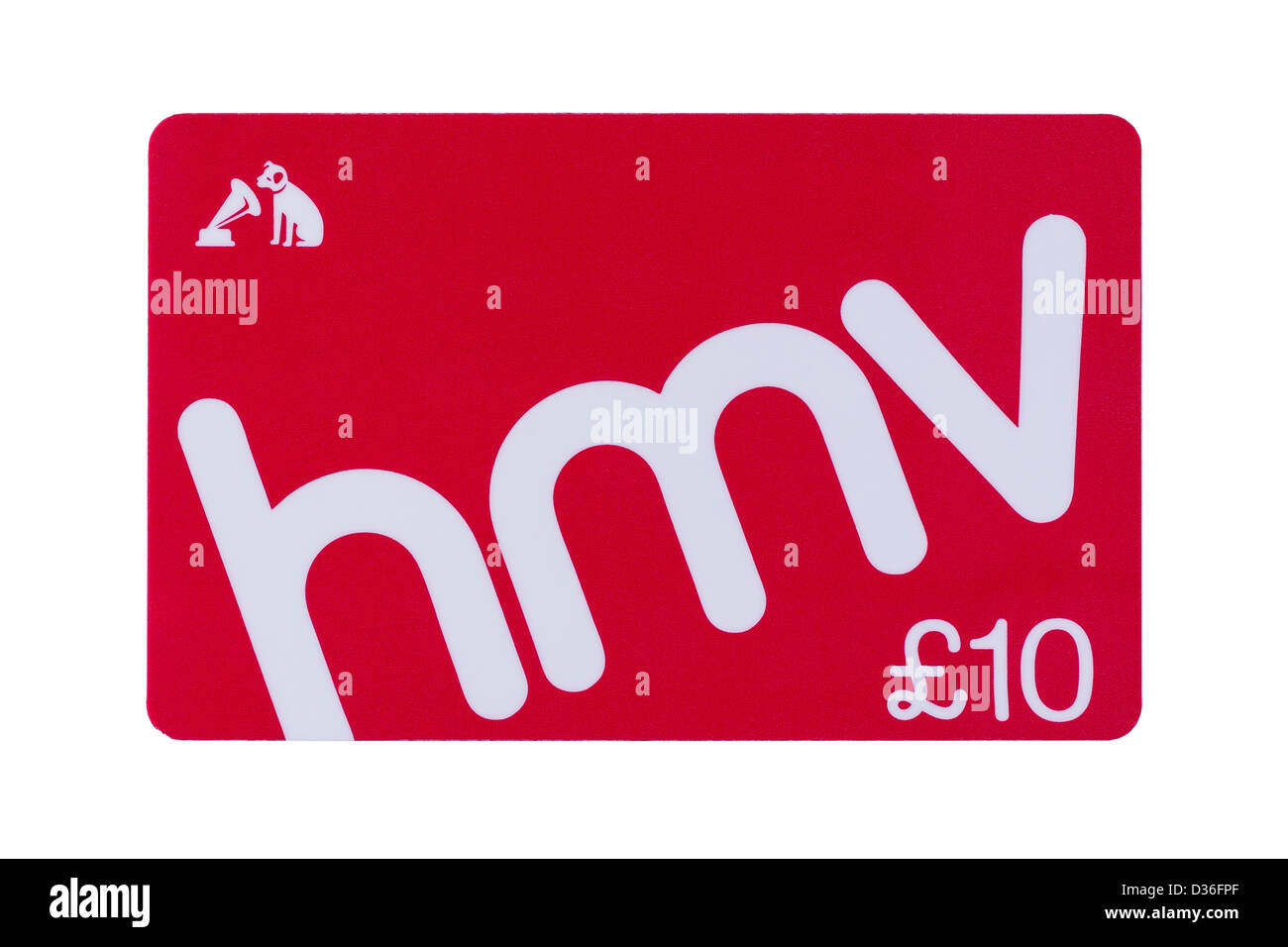 A £10 value hmv gift voucher on a white background Stock Photo