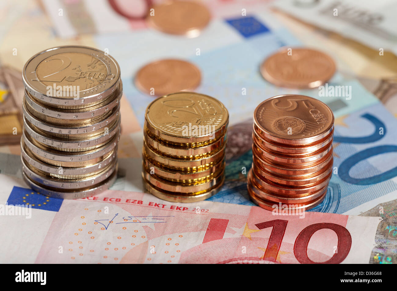 Background of Euro coins and bills Stock Photo - Alamy