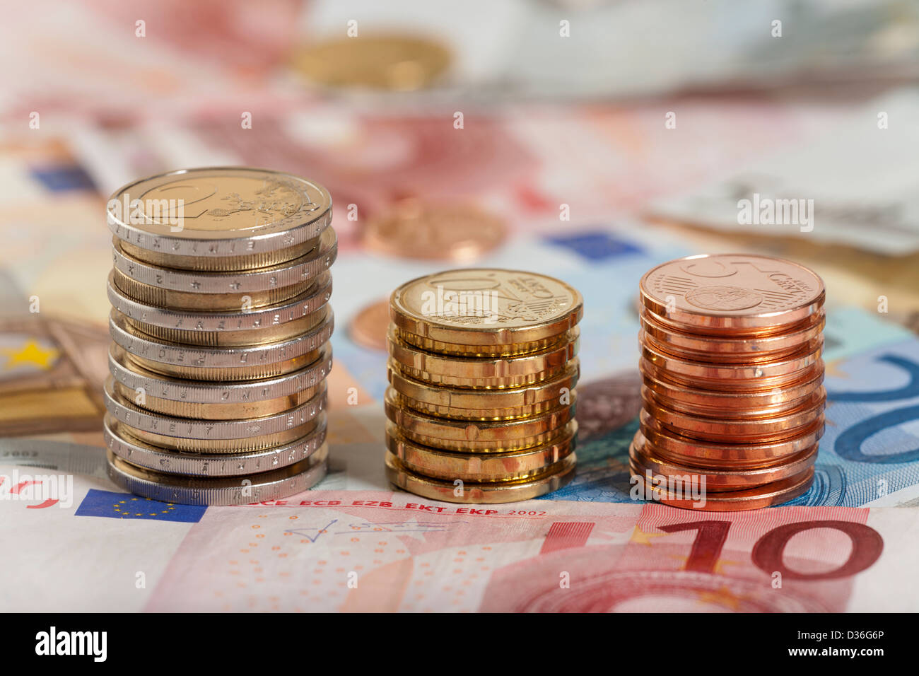 Background of Euro coins and bills Stock Photo - Alamy