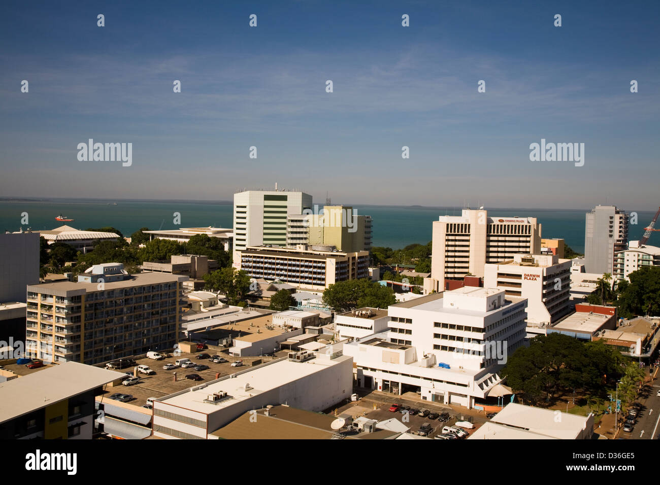 An overview of downtown Darwin from atop the new Mantra Pandanas apartment/hotel, Darwin, NT, Australia. Stock Photo