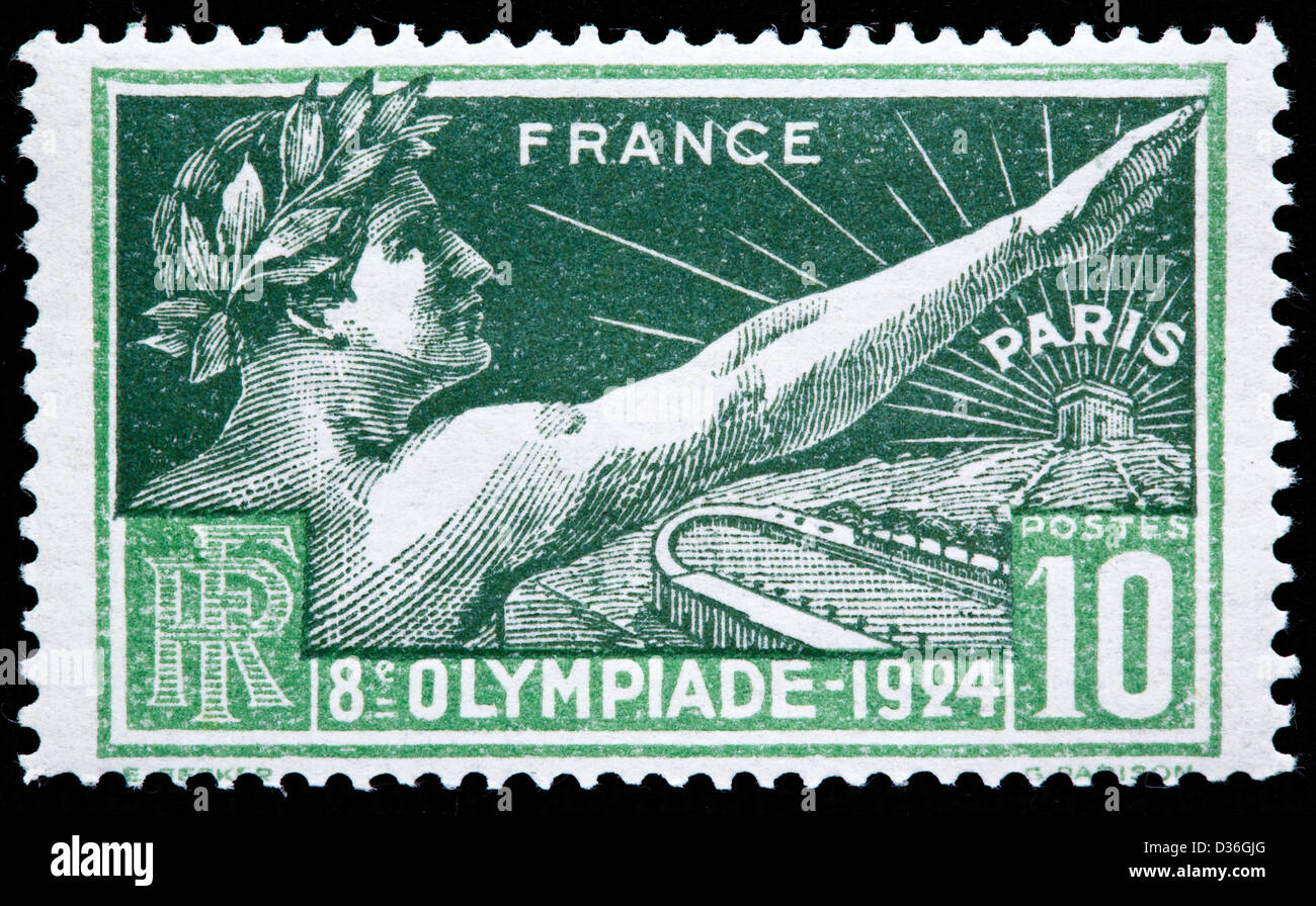 Allegory of Olympic Games at Paris, postage stamp, France, 1924 Stock Photo