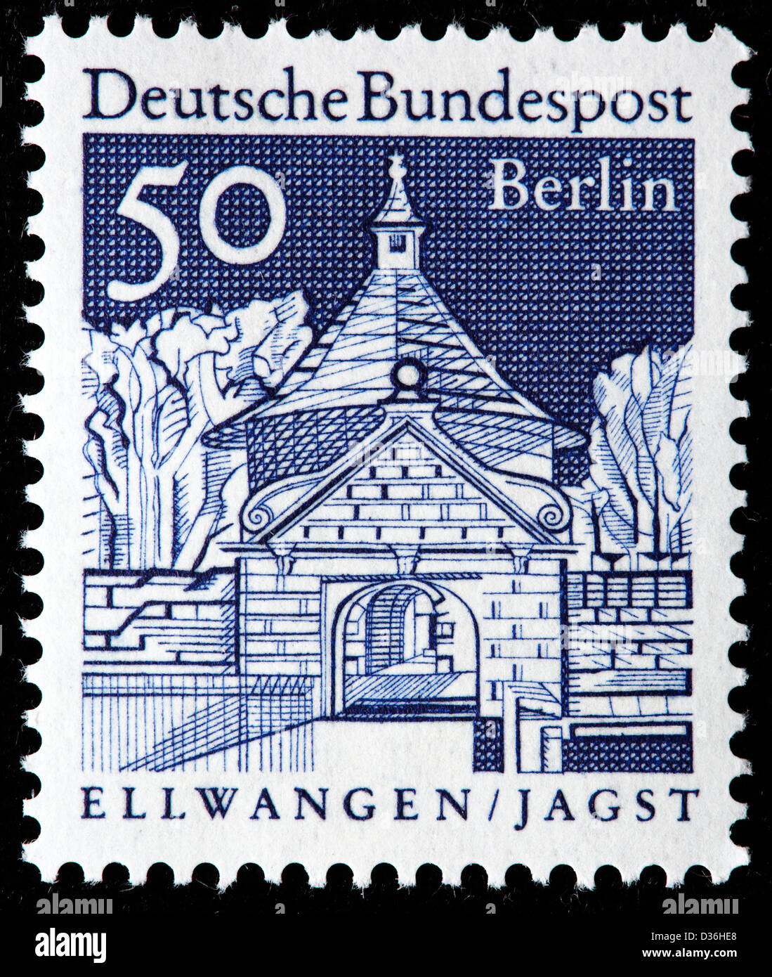 Castle Gate, Ellwangen, Baden-Wurttemberg, postage stamp, Germany, 1966 Stock Photo