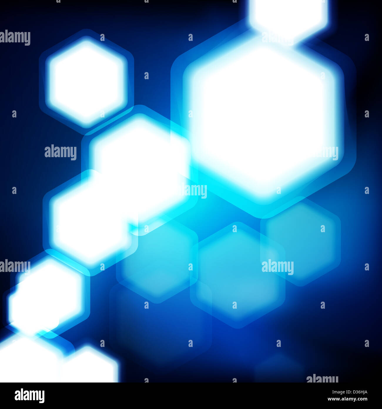 Abstract blue background with hexagons bokeh defocused lights Stock ...