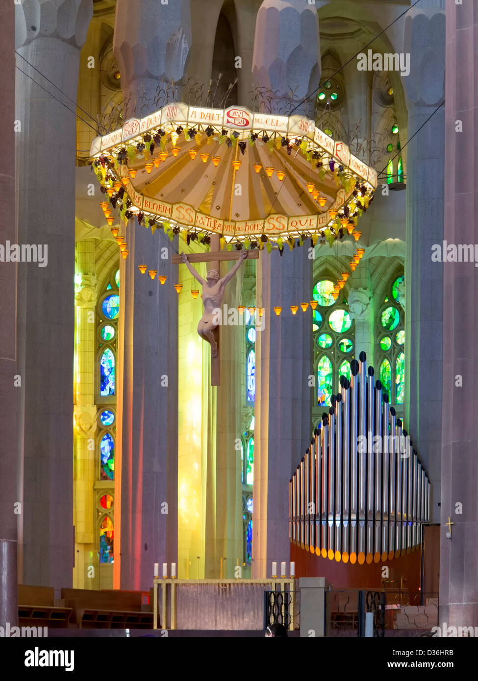 Inside view, La Sagrada Familia, Antoni Gaudi Barcelona Spain Stock Photo