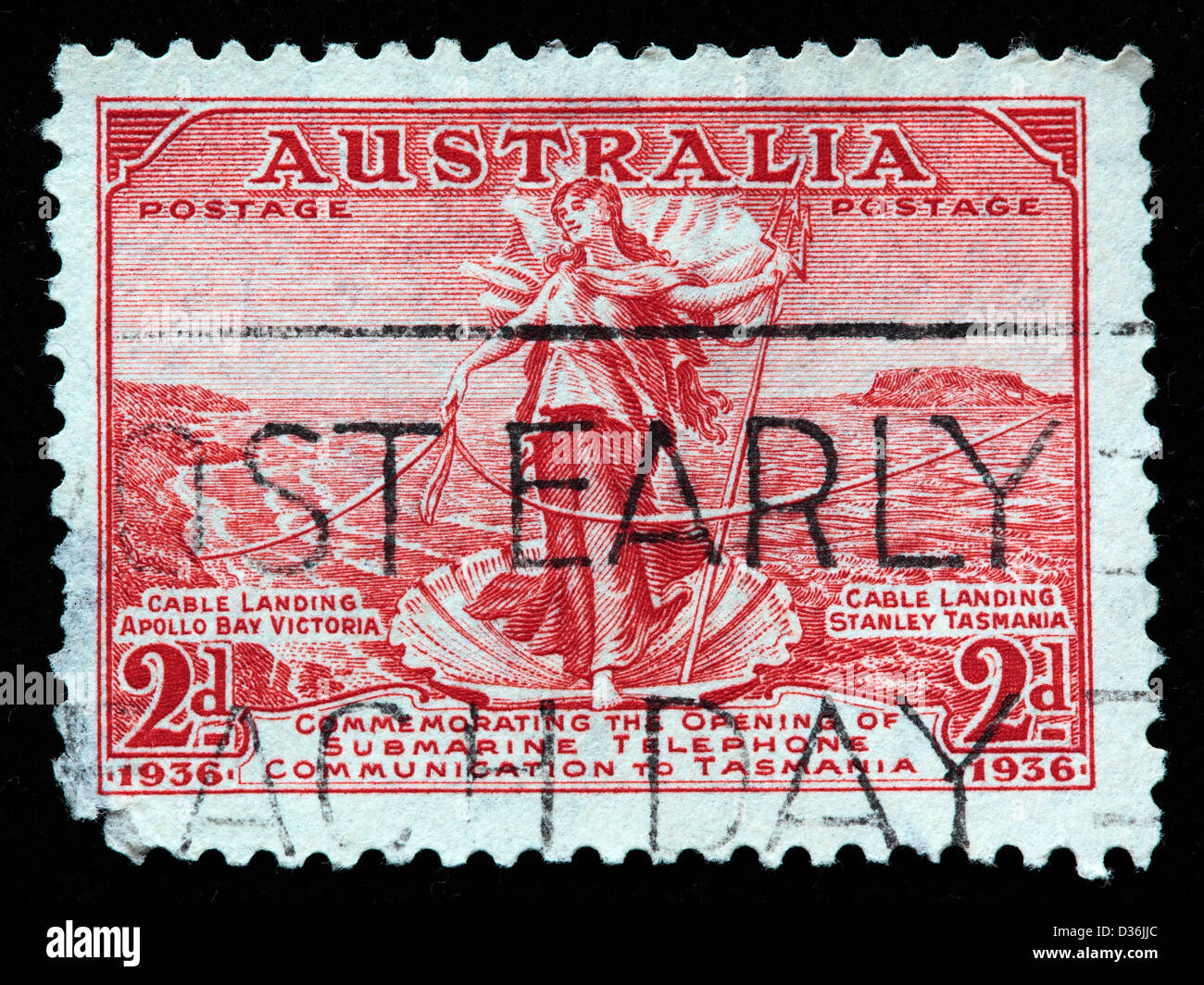 Australia Tasmania telephone link, postage stamp, Australia, 1936 Stock Photo