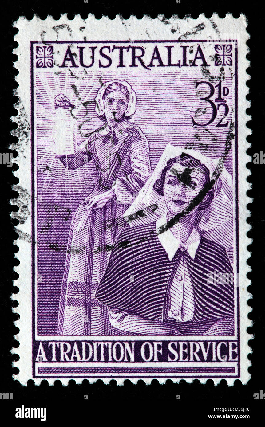 Florence Nightingale and modern nurse, postage stamp, Australia, 1955 Stock Photo