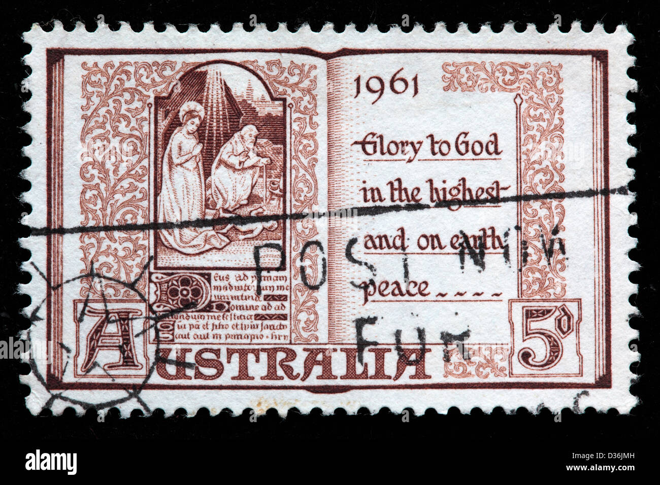 Page from Book of Hours, 15th Century, Christmas, postage stamp, Australia, 1961 Stock Photo
