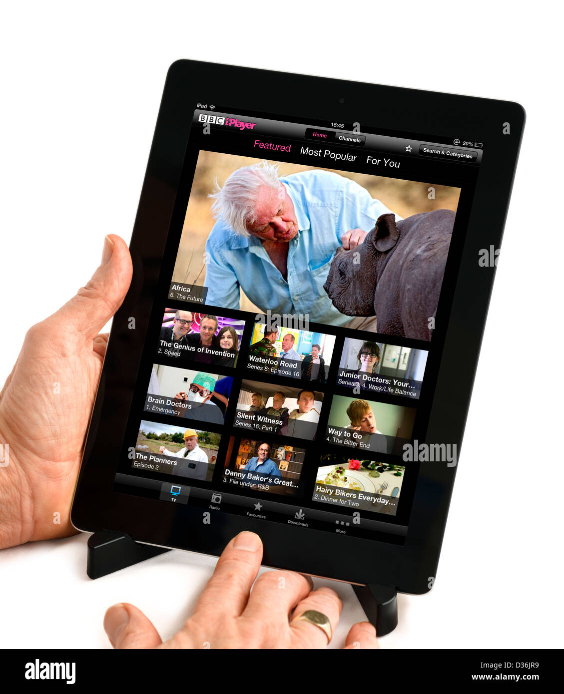 Browsing the BBC iPlayer online streaming on an Apple iPad 4th generation retina display tablet computer, UK Stock Photo