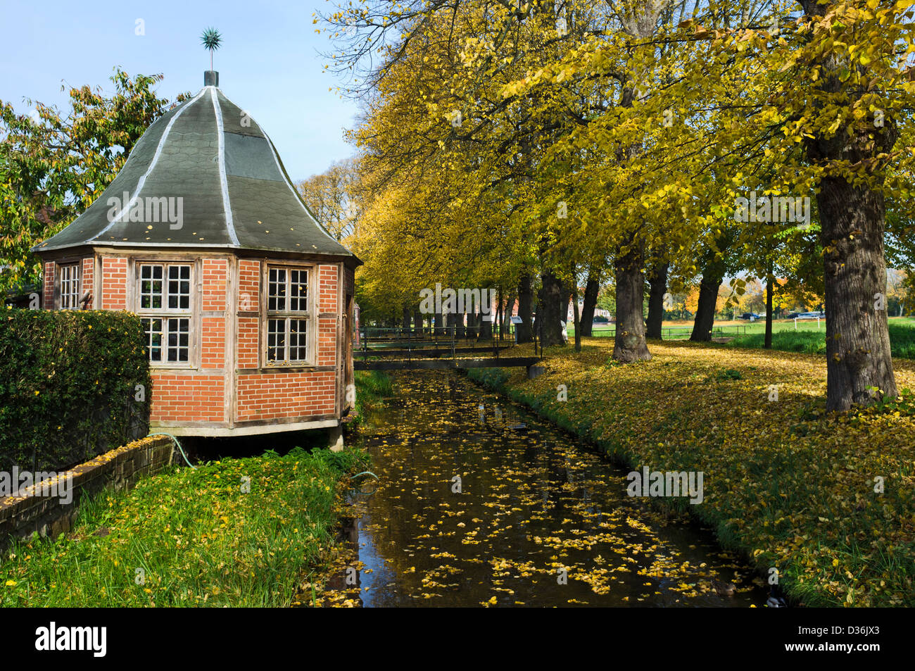 Pavilion beside the moat, Boizenburg - Elbe, Mecklenburg-Western Pomerania, Germany, Europe Stock Photo