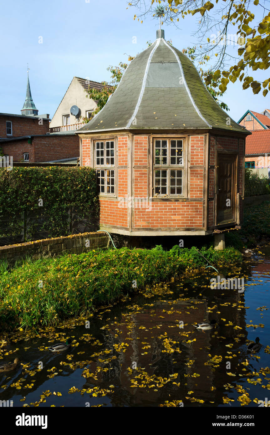 Pavilion beside the moat, Boizenburg - Elbe, Mecklenburg-Western Pomerania, Germany, Europe Stock Photo