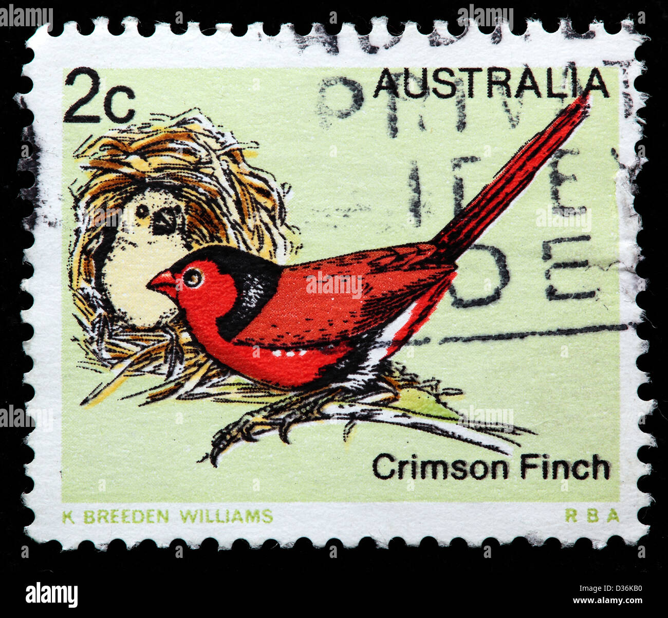 Crimson Finch, postage stamp, Australia, 1978 Stock Photo