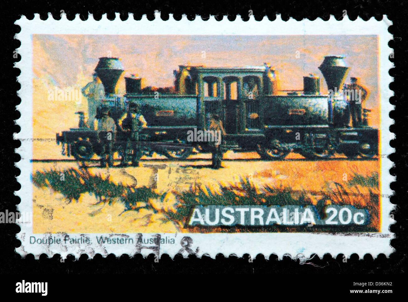Double Fairlie, Steam locomotive, postage stamp, Australia, 1979 Stock Photo