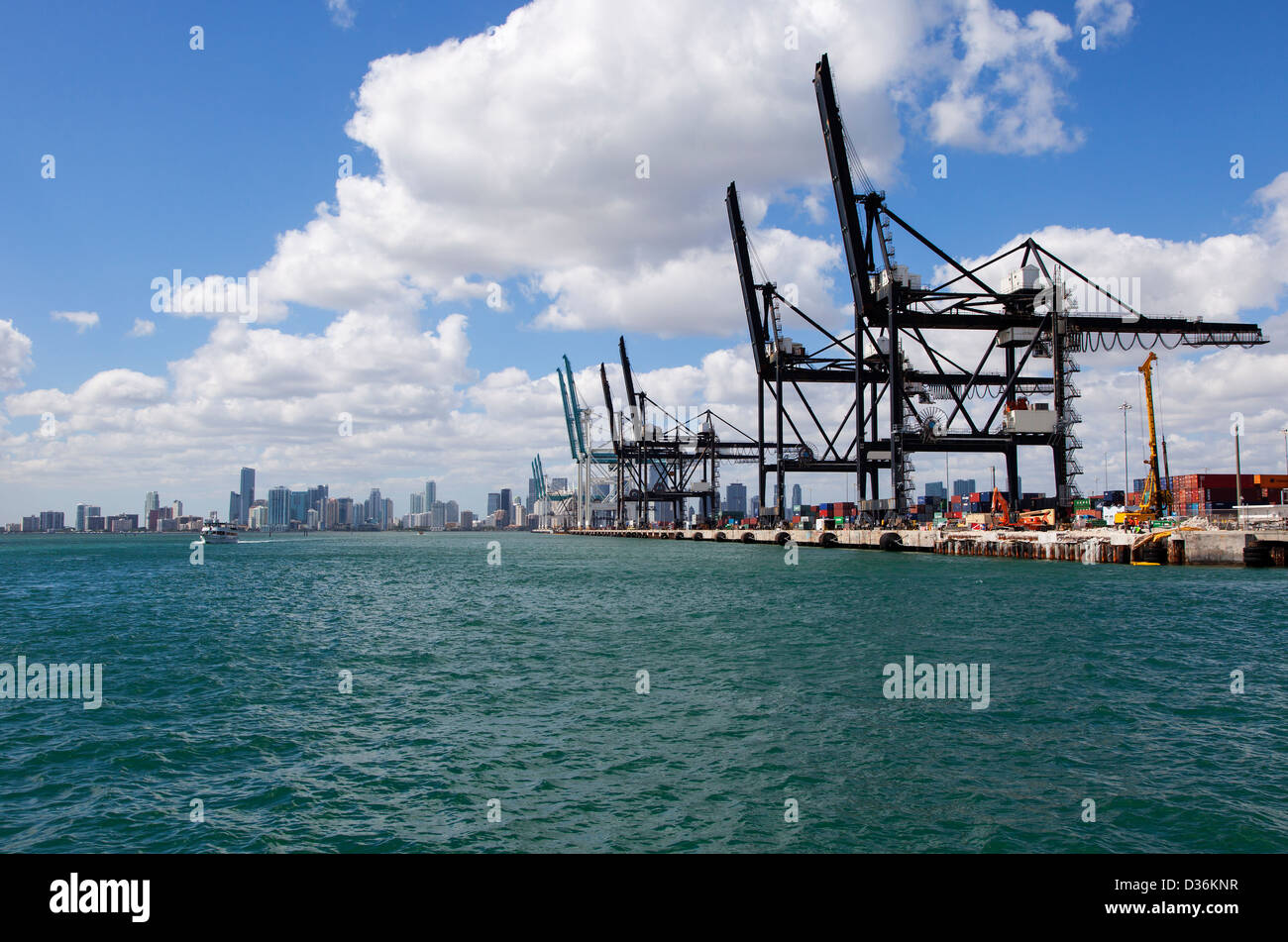 Miami Skyline and Port of Miami, USA Stock Photo
