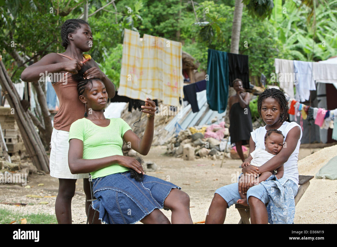 Leogane, Haiti, women in a refugee camp Stock Photo 