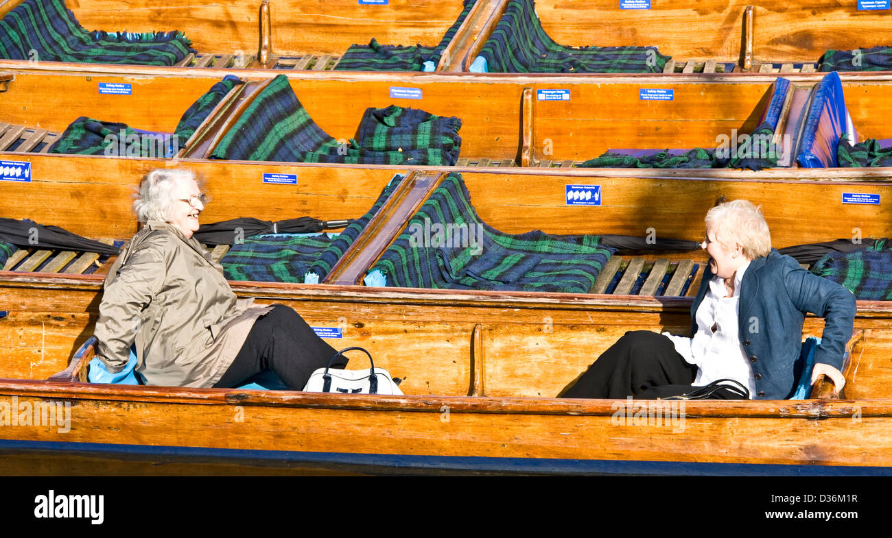 Two elderly ladies sitting in a punt in Cambridge Cambridgeshire England Europe Stock Photo