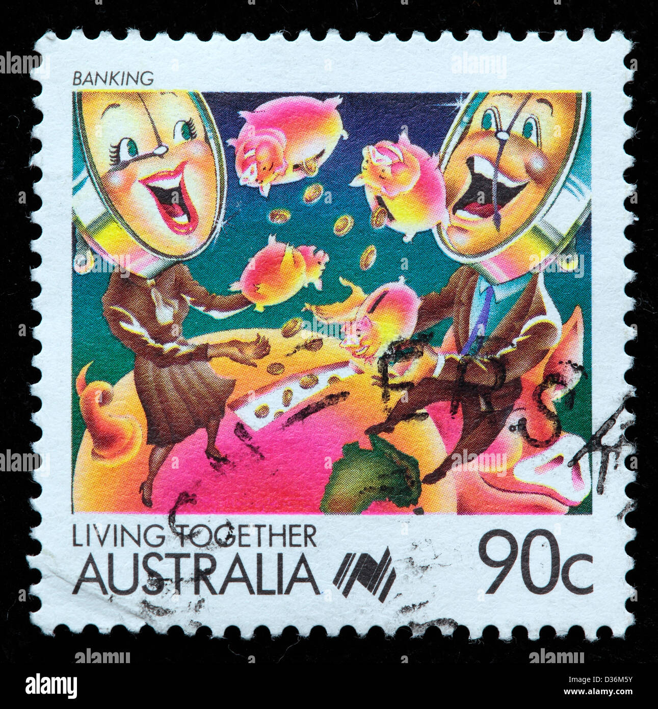 Banking, Living together, postage stamp, Australia, 1988 Stock Photo