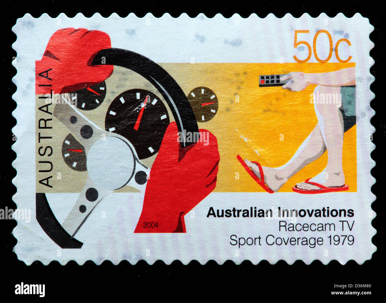 Racecam television sports coverage (1979), Australian innovations, postage stamp, Australia, 2004 Stock Photo