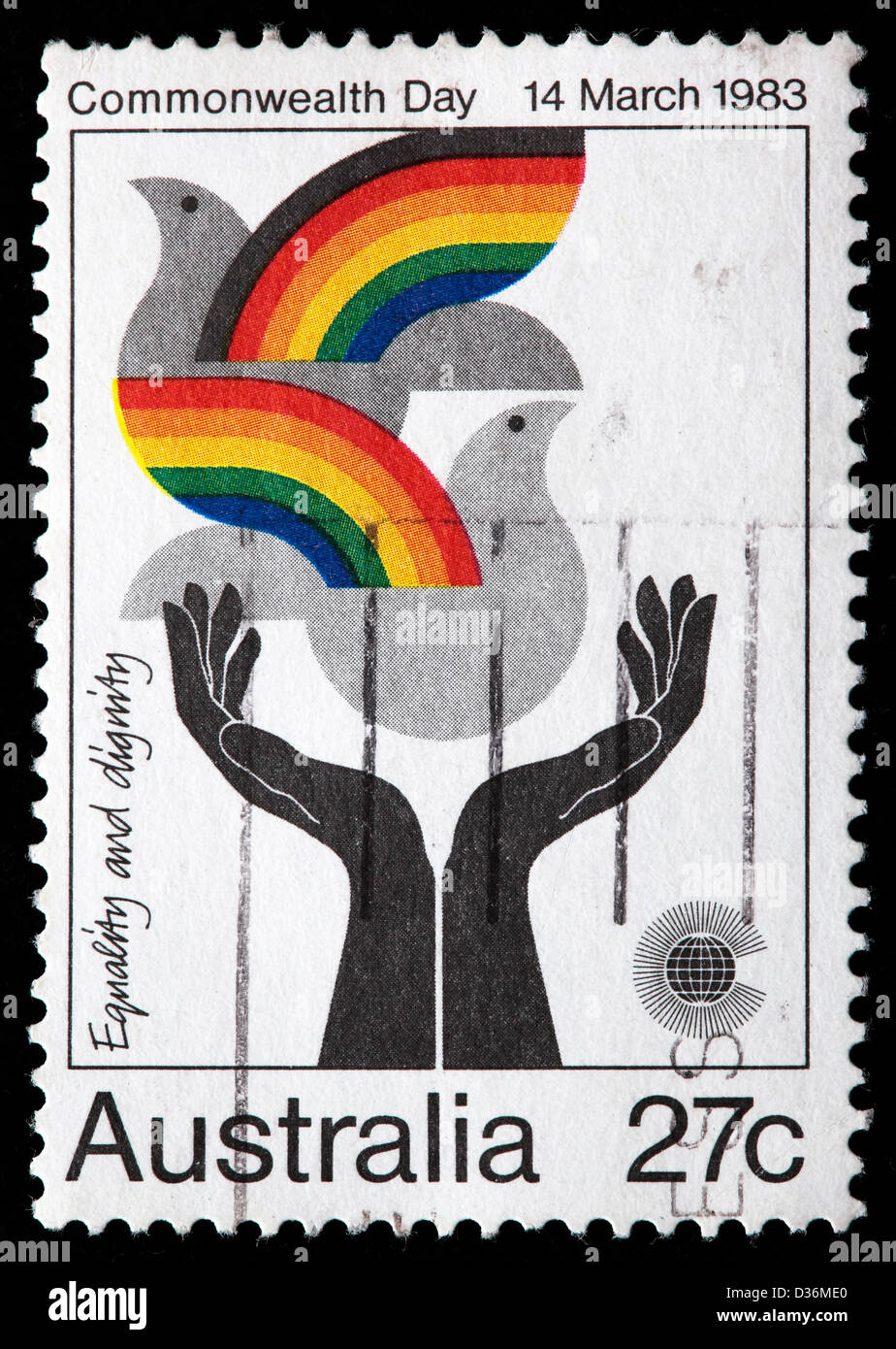Equality and dignity, commonwealth day, postage stamp, Australia, 1983 Stock Photo