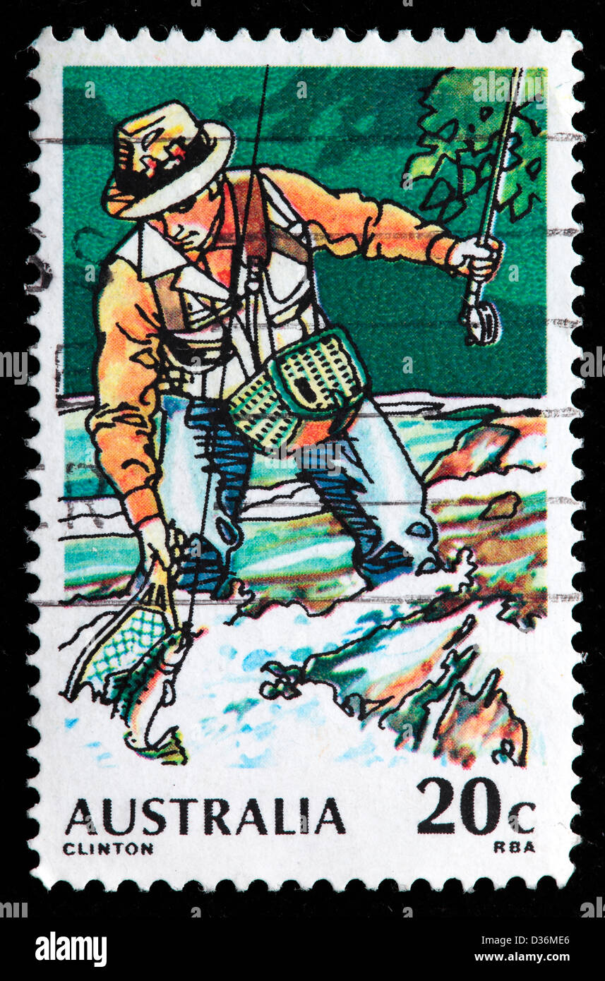 Fishing, postage stamp, Australia Stock Photo