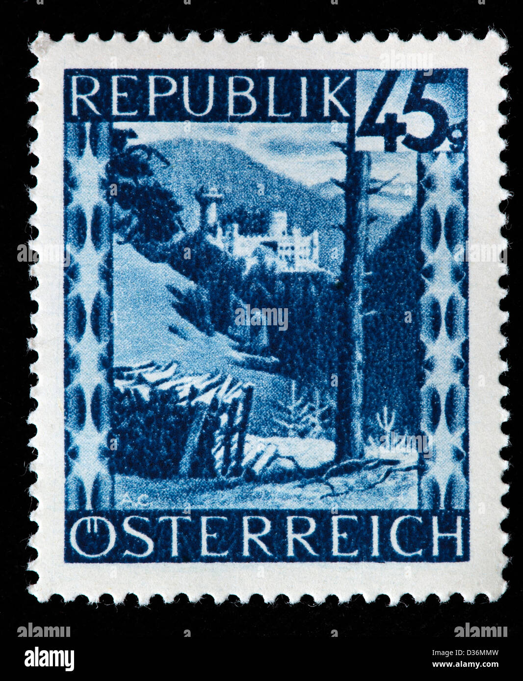 Hartenstein Castle, postage stamp, Austria, 1945 Stock Photo