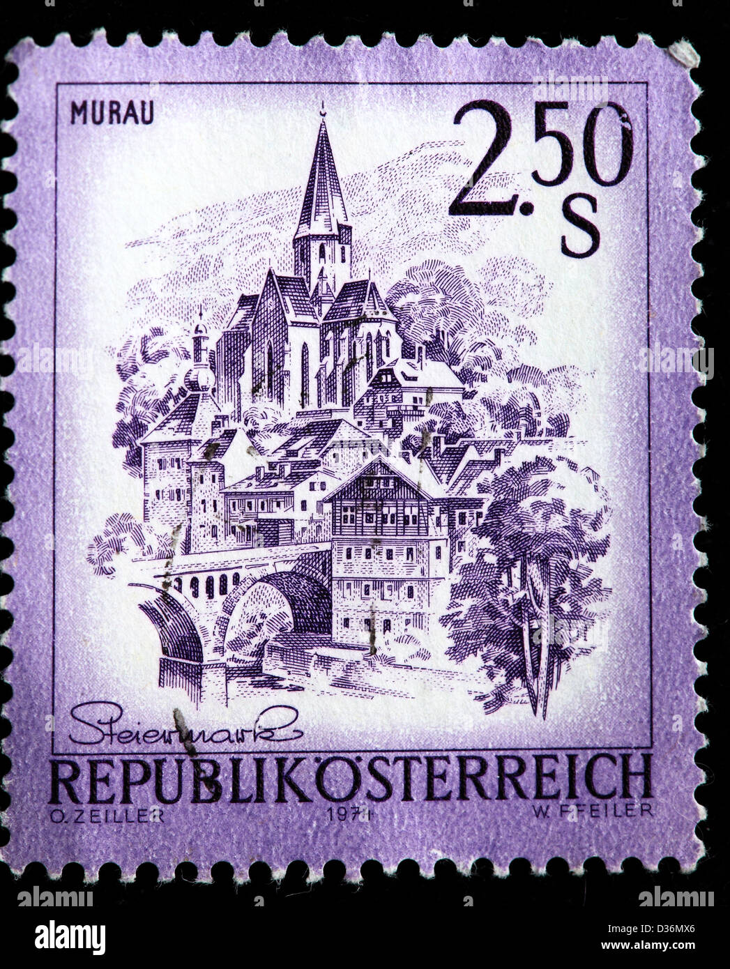 Murau, Styria, postage stamp, Austria, 1974 Stock Photo