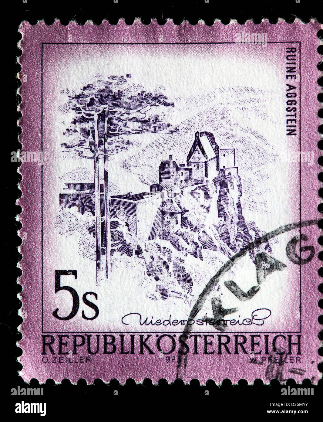 Aggstein Castle, Lower Austria, postage stamp, Austria, 1975 Stock Photo