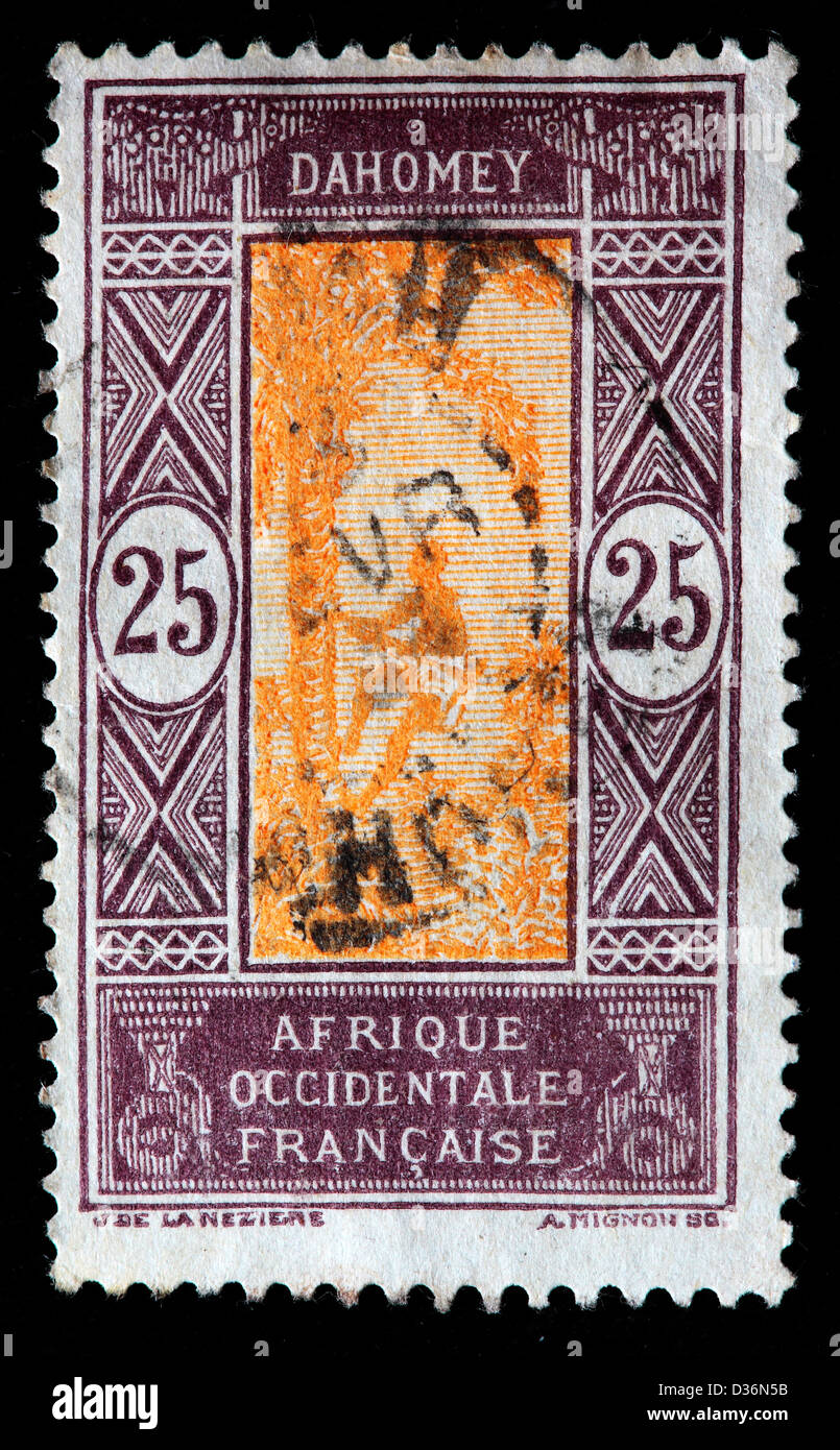Man Climbing Oil Palm, postage stamp, Dahomey, 1924 Stock Photo