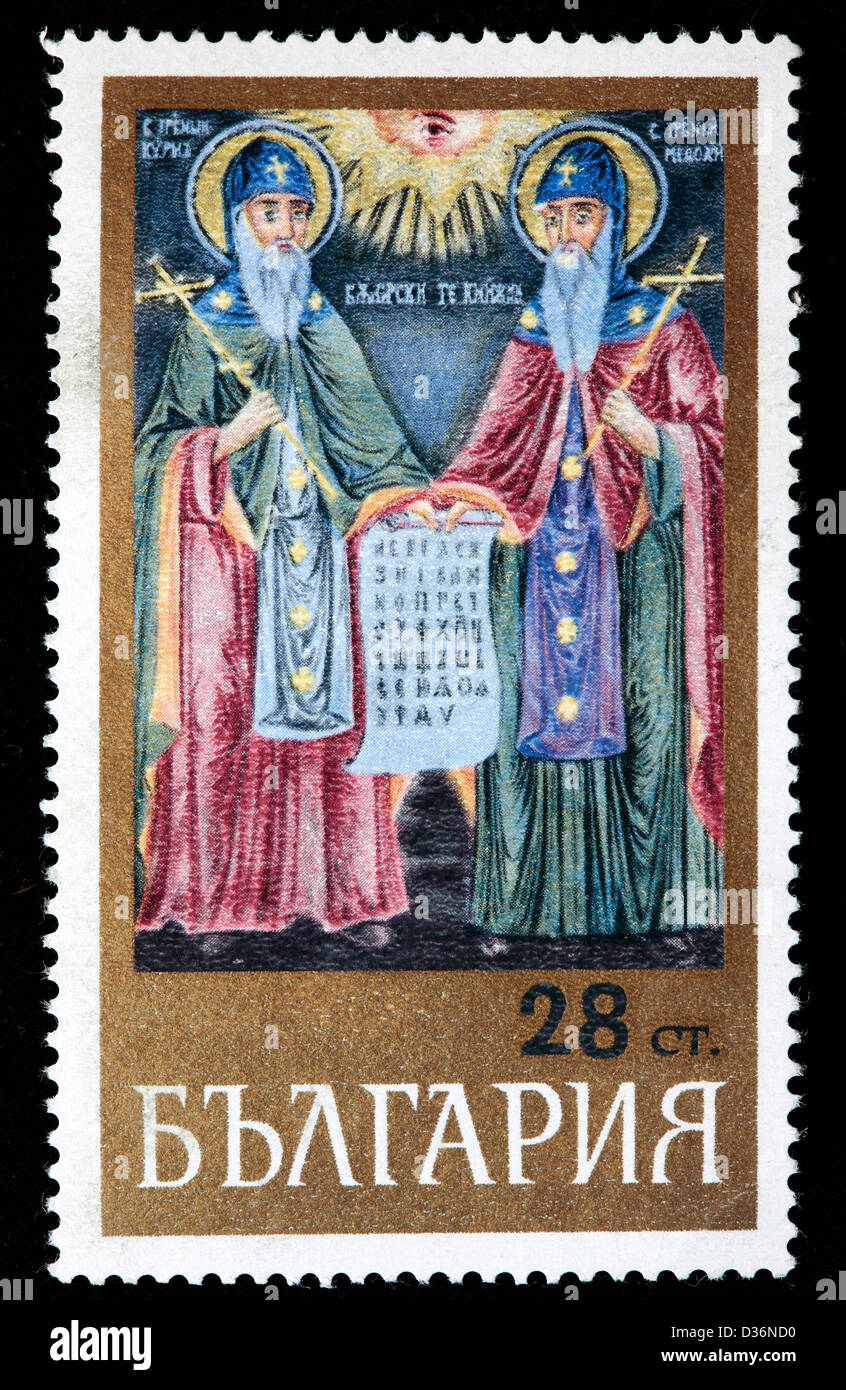 Sts. Cyril, Methodius, postage stamp, Bulgaria, 1969 Stock Photo