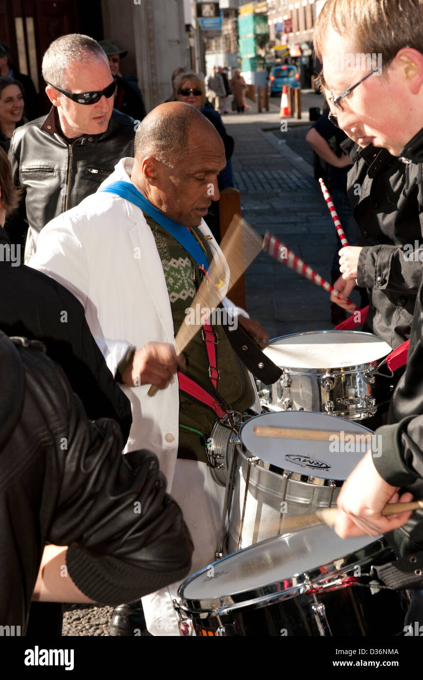 Samba Drummer in white suit Stock Photo