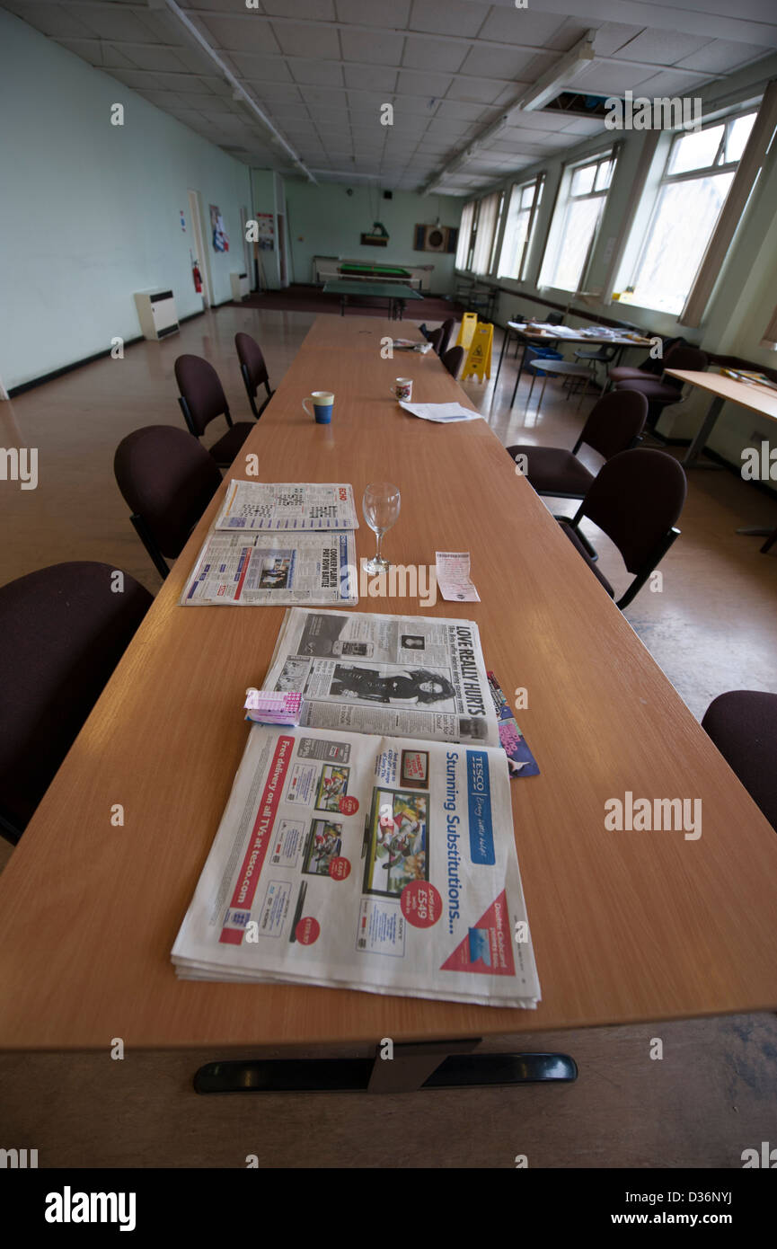 Empty Fire Station Mess Table after crews get called out Stock Photo