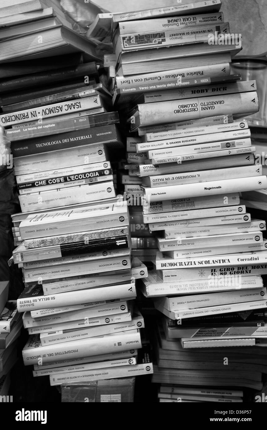 A pile of old Italian books Stock Photo