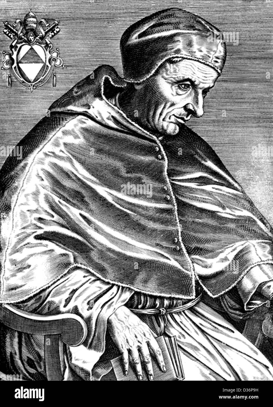 Black and white engraved portrait of Pope Gregory XII Stock Photo