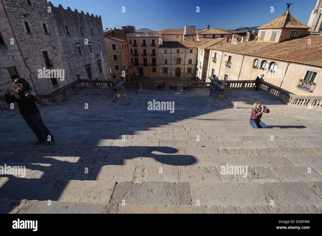 The Cathedral town square in Girona, Catalonia, Spain. Stock Photo